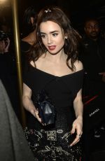 LILY COLLINS Leaves Charles Finch and Chanel Pre Oscar Awards Dinner in Beverly Hills 02/25/2017