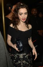 LILY COLLINS Leaves Charles Finch and Chanel Pre Oscar Awards Dinner in Beverly Hills 02/25/2017