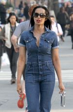 PADMA LAKSHMI in Denim Jumper Out in Los Angeles 02/23/2017