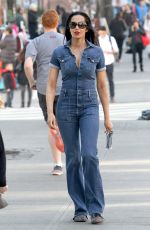 PADMA LAKSHMI in Denim Jumper Out in Los Angeles 02/23/2017
