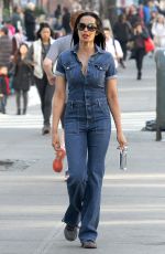 PADMA LAKSHMI in Denim Jumper Out in Los Angeles 02/23/2017