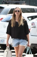 ELIZABETH OLSEN in Denim Shorts Shopping in Los Angeles 03/14/2017