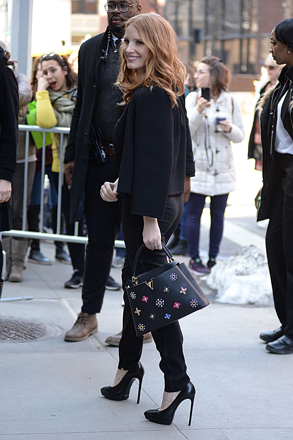 Jessica Chastain With Louis Vuitton's Capucines PM Bag in New York City