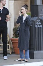 LILY COLLINS at Blue Ribbon Sushi Bar & Grill at The Grove in West Hollywood 03/29/2017