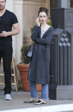 LILY COLLINS at Blue Ribbon Sushi Bar & Grill at The Grove in West Hollywood 03/29/2017