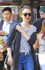 LILY COLLINS at Blue Ribbon Sushi Bar & Grill at The Grove in West Hollywood 03/29/2017