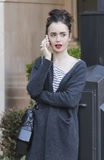 LILY COLLINS at Blue Ribbon Sushi Bar & Grill at The Grove in West Hollywood 03/29/2017