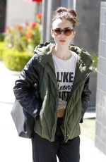 LILY COLLINS Heading to a Nail Salon in Beverly Hills 03/28/2017