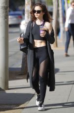 LILY COLLINS Leaves a Gym in Beverly Hills 03/30/2017