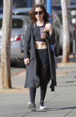 LILY COLLINS Leaves a Gym in Beverly Hills 03/30/2017