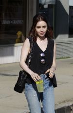 LILY COLLINS Leaves Lemonade in Beverly Hills 03/16/2017