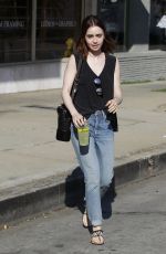 LILY COLLINS Leaves Lemonade in Beverly Hills 03/16/2017