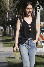 LILY COLLINS Leaves Lemonade in Beverly Hills 03/16/2017