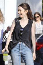 LILY COLLINS Leaves Lemonade in Beverly Hills 03/16/2017