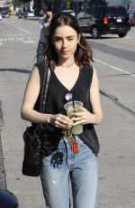 LILY COLLINS Leaves Lemonade in Beverly Hills 03/16/2017
