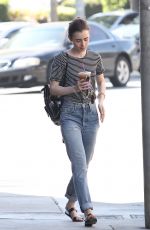LILY COLLINS Out for Coffee from Coffee Bean in West Hollywood 03/14/2017