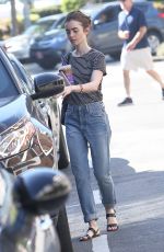 LILY COLLINS Out for Coffee from Coffee Bean in West Hollywood 03/14/2017