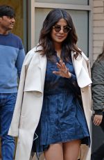 PRIYANKA CHOPRA in Blue Lace Dress Out in New York 03/13/2017