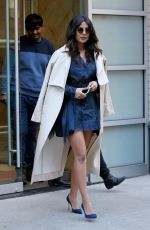 PRIYANKA CHOPRA in Blue Lace Dress Out in New York 03/13/2017