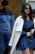 PRIYANKA CHOPRA in Blue Lace Dress Out in New York 03/13/2017