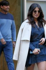 PRIYANKA CHOPRA in Blue Lace Dress Out in New York 03/13/2017