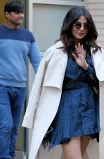 PRIYANKA CHOPRA in Blue Lace Dress Out in New York 03/13/2017