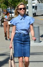 REESE WITHERSPOON in Denim Skirt Out in Los Angeles 03/08/2017
