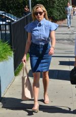 REESE WITHERSPOON in Denim Skirt Out in Los Angeles 03/08/2017