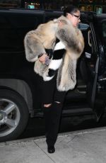 BELLA HADID in Fur Coat Out in New York 04/04/3017