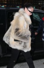 BELLA HADID in Fur Coat Out in New York 04/04/3017