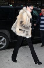 BELLA HADID in Fur Coat Out in New York 04/04/3017