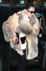 BELLA HADID in Fur Coat Out in New York 04/04/3017