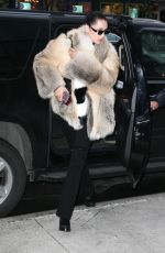 BELLA HADID in Fur Coat Out in New York 04/04/3017