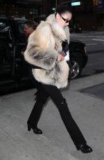 BELLA HADID in Fur Coat Out in New York 04/04/3017