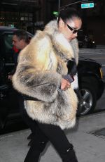 BELLA HADID in Fur Coat Out in New York 04/04/3017