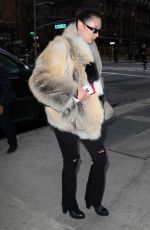 BELLA HADID in Fur Coat Out in New York 04/04/3017