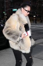 BELLA HADID in Fur Coat Out in New York 04/04/3017