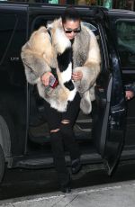 BELLA HADID in Fur Coat Out in New York 04/04/3017