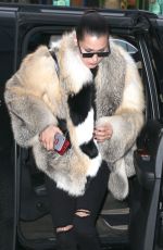 BELLA HADID in Fur Coat Out in New York 04/04/3017