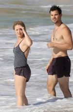BILLIE LOURD and Taylor Lautner at a Beach in St. Barts 04/09/2017