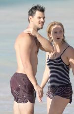 BILLIE LOURD and Taylor Lautner at a Beach in St. Barts 04/09/2017
