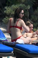 DAKOTA JOHNSON in Red Bikini at a Beach in Miami 03/31/2017