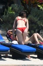 DAKOTA JOHNSON in Red Bikini at a Beach in Miami 03/31/2017