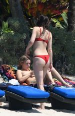 DAKOTA JOHNSON in Red Bikini at a Beach in Miami 03/31/2017