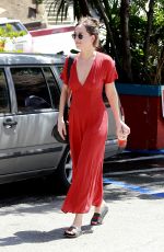 DAKOTA JOHNSON in Red Dress Out in Los Angeles 04/22/2017