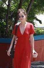 DAKOTA JOHNSON in Red Dress Out in Los Angeles 04/22/2017