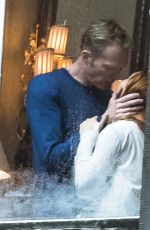 ELIZABETH OLSEN adn Paul Bettany on the Set of Avengers: Infinity War in Edinburgh 04/19/2017