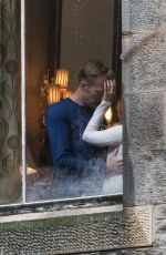 ELIZABETH OLSEN adn Paul Bettany on the Set of Avengers: Infinity War in Edinburgh 04/19/2017