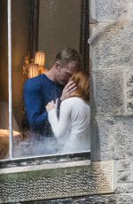 ELIZABETH OLSEN adn Paul Bettany on the Set of Avengers: Infinity War in Edinburgh 04/19/2017