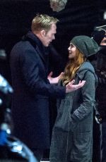 ELIZABETH OLSEN adn Paul Bettany on the Set of Avengers: Infinity War in Edinburgh 04/21/2017